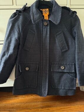 Tory Burch Navy Textured Cotton Jacket
